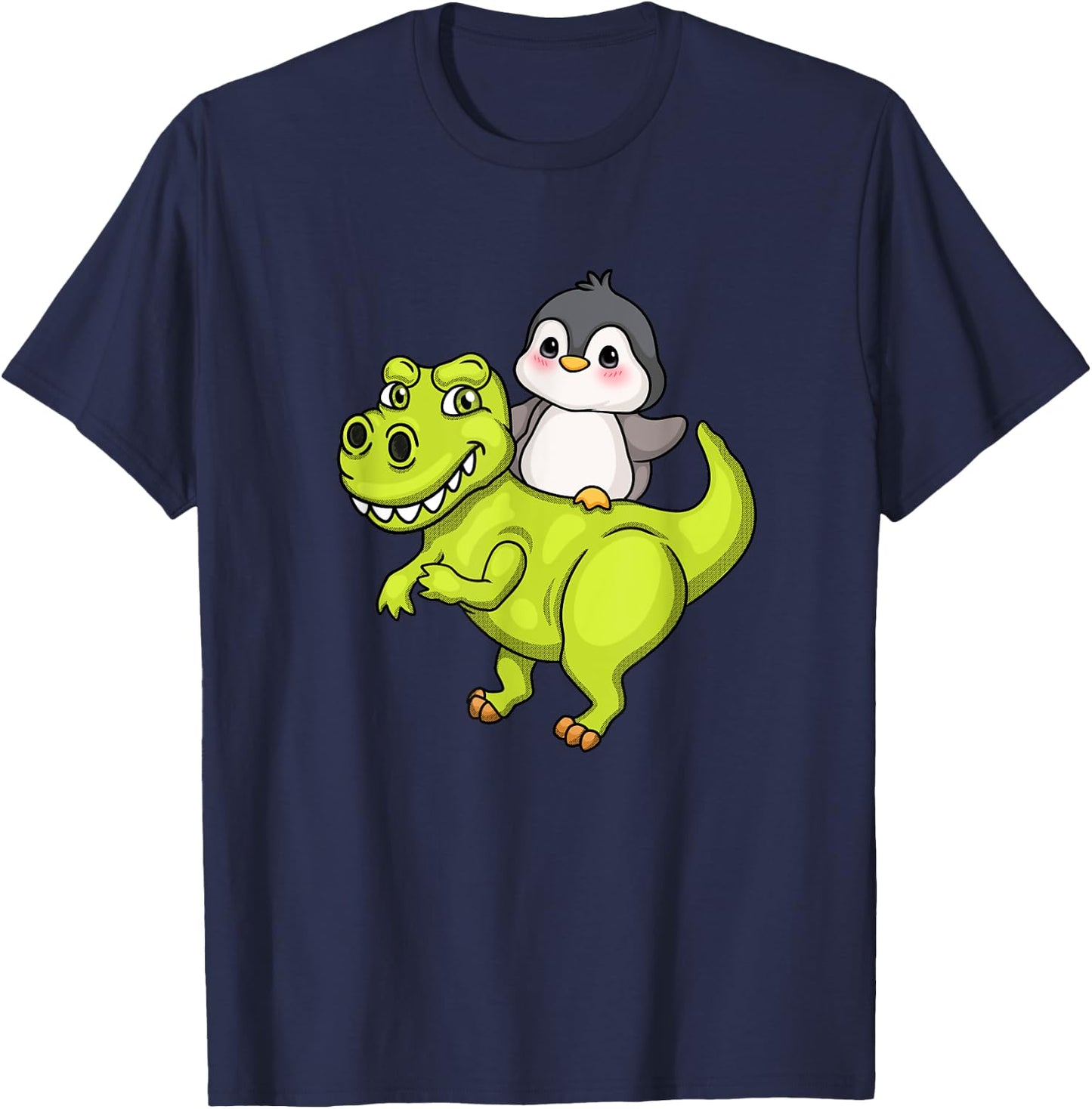 Cute Penguin Riding T Rex Funny Dinosaur Cute Animal Lover T-Shirt - T-Shirt | Navy