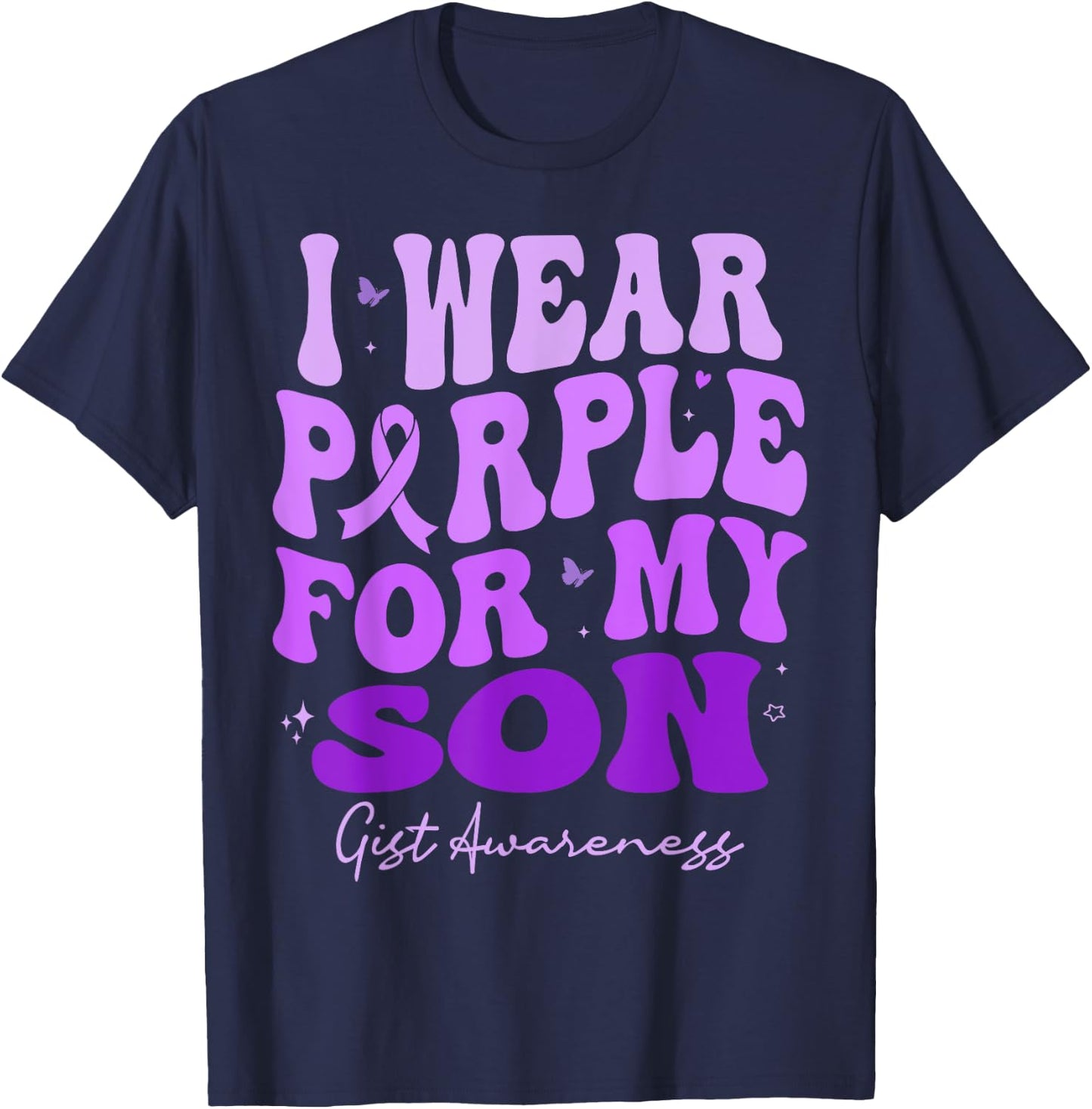I Wear Purple For My Son GIST Awareness Retro Groovy T-Shirt - T-Shirt | Navy