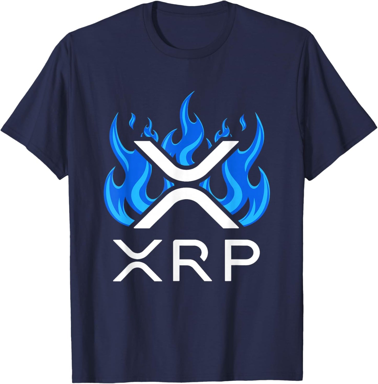 XRP - XRP Cryptocurrency - XRP Logo - Blue Flames - XRP T-Shirt - T-Shirt | Navy