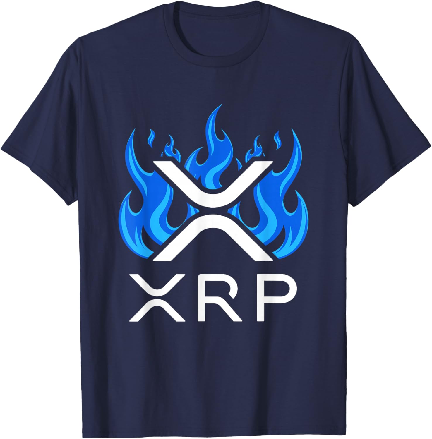 XRP - XRP Cryptocurrency - XRP Logo - Blue Flames - XRP T-Shirt - T-Shirt | Navy