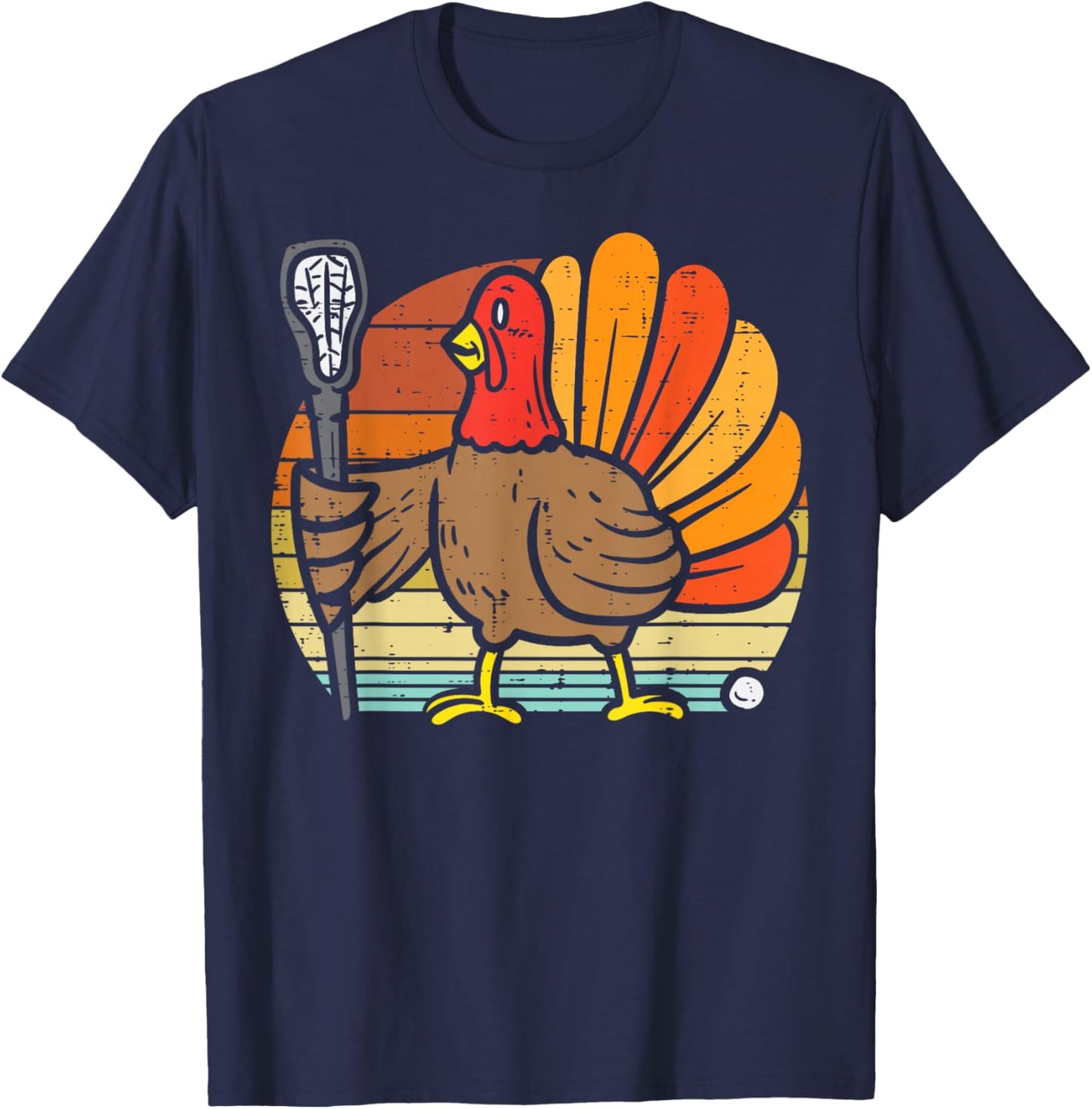 Turkey Lacrosse Retro Thanksgiving Sports Lax Men Women Kids T-Shirt - T-Shirt | Navy