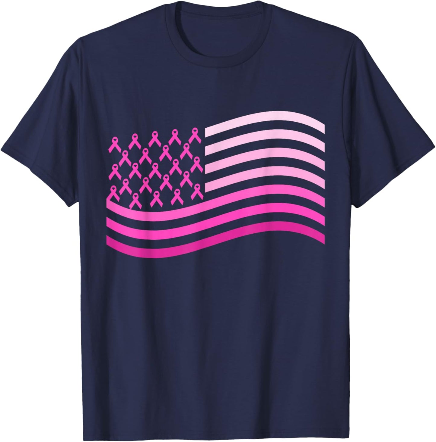Pink Ribbon USA America Flag | Breast Cancer T-Shirt - T-Shirt | Navy