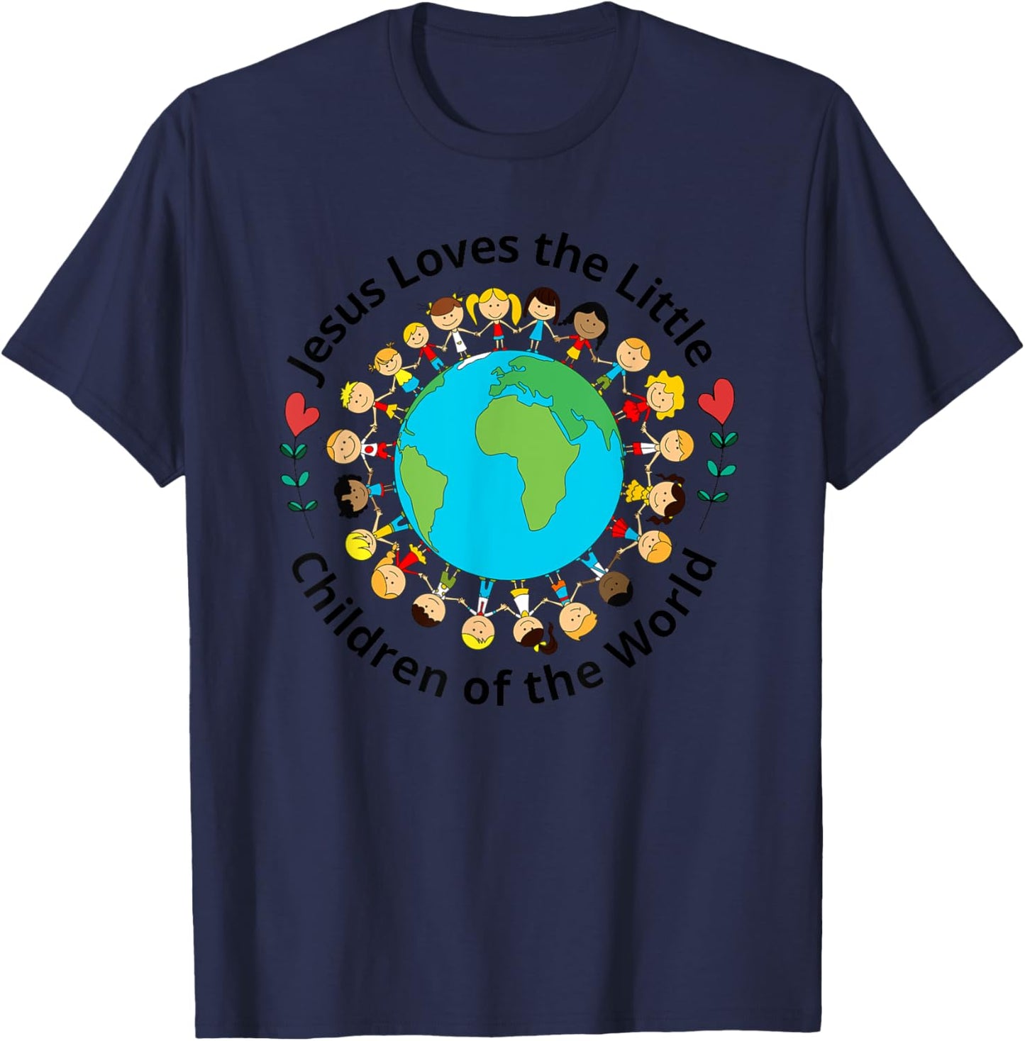 Jesus Loves Children Of World Christian Mother Teacher Kids T-Shirt - T-Shirt | Navy
