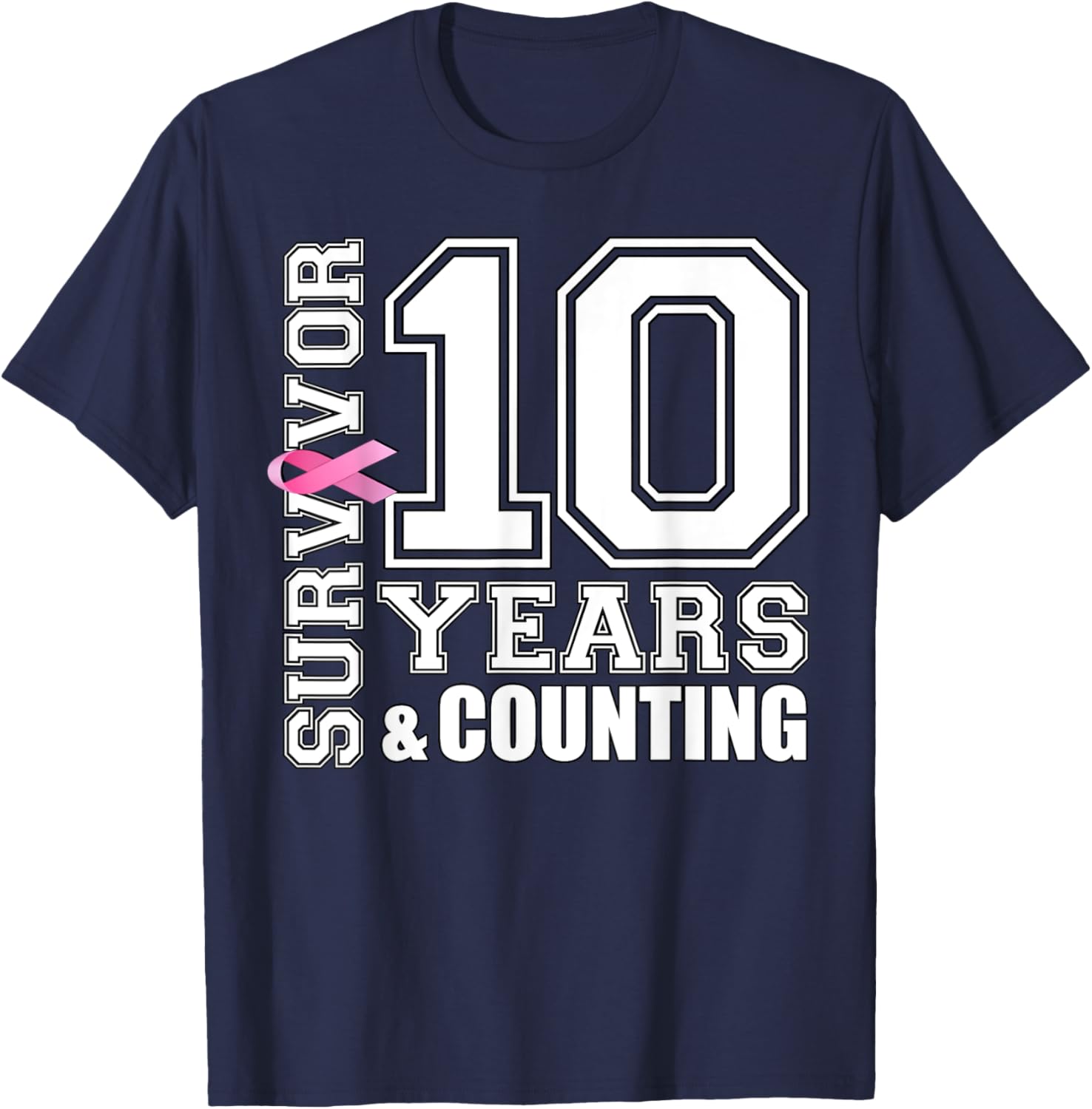 10 Years Breast Cancer Survivor Pink Ribbon Gifts T-Shirt - T-Shirt | Navy