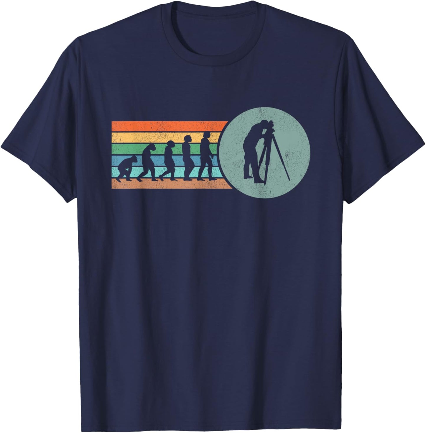 Retro Land Surveying Human Evolution Engineer Land Surveyor T-Shirt - T-Shirt | Navy