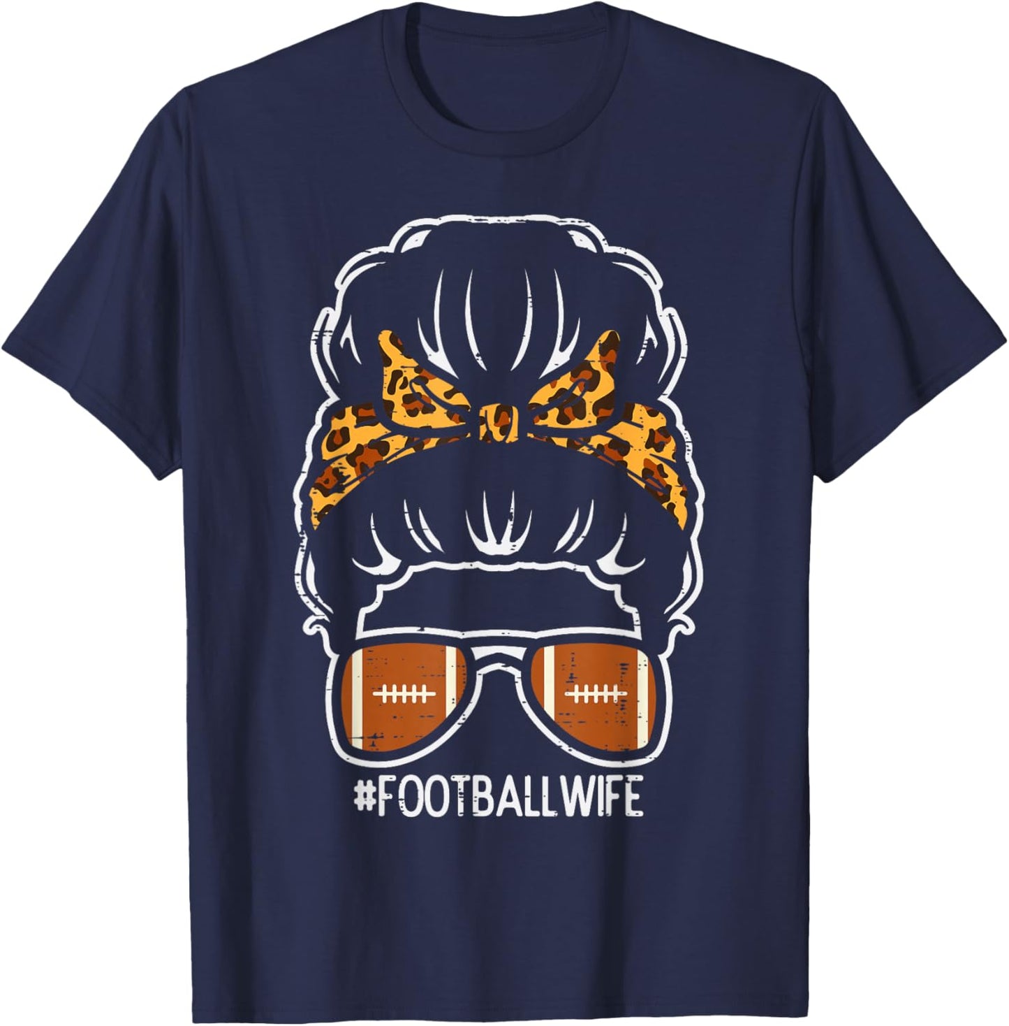 American Football Wife Leopard Bun Family Matching Women T-Shirt - T-Shirt | Navy