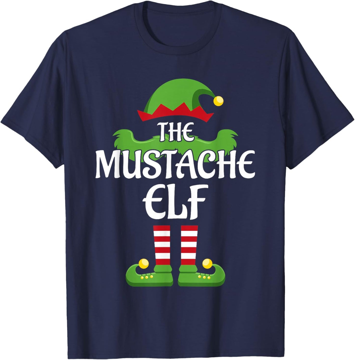Mustache Elf Family Matching Group Christmas T-Shirt - T-Shirt | Navy