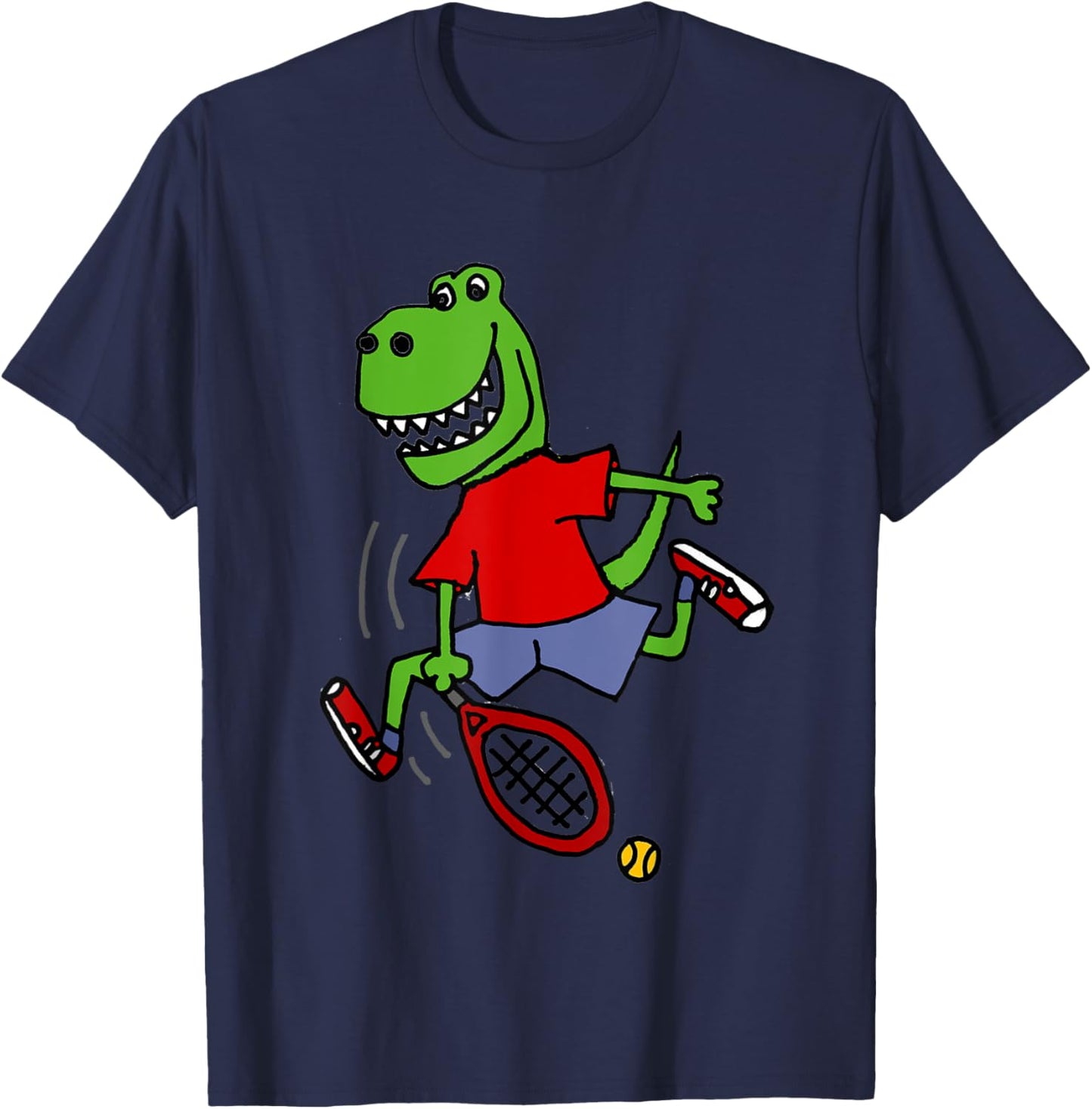 Smileteessports Funny T-rex Dinosaur Playing Tennis Cartoon T-Shirt - T-Shirt | Navy