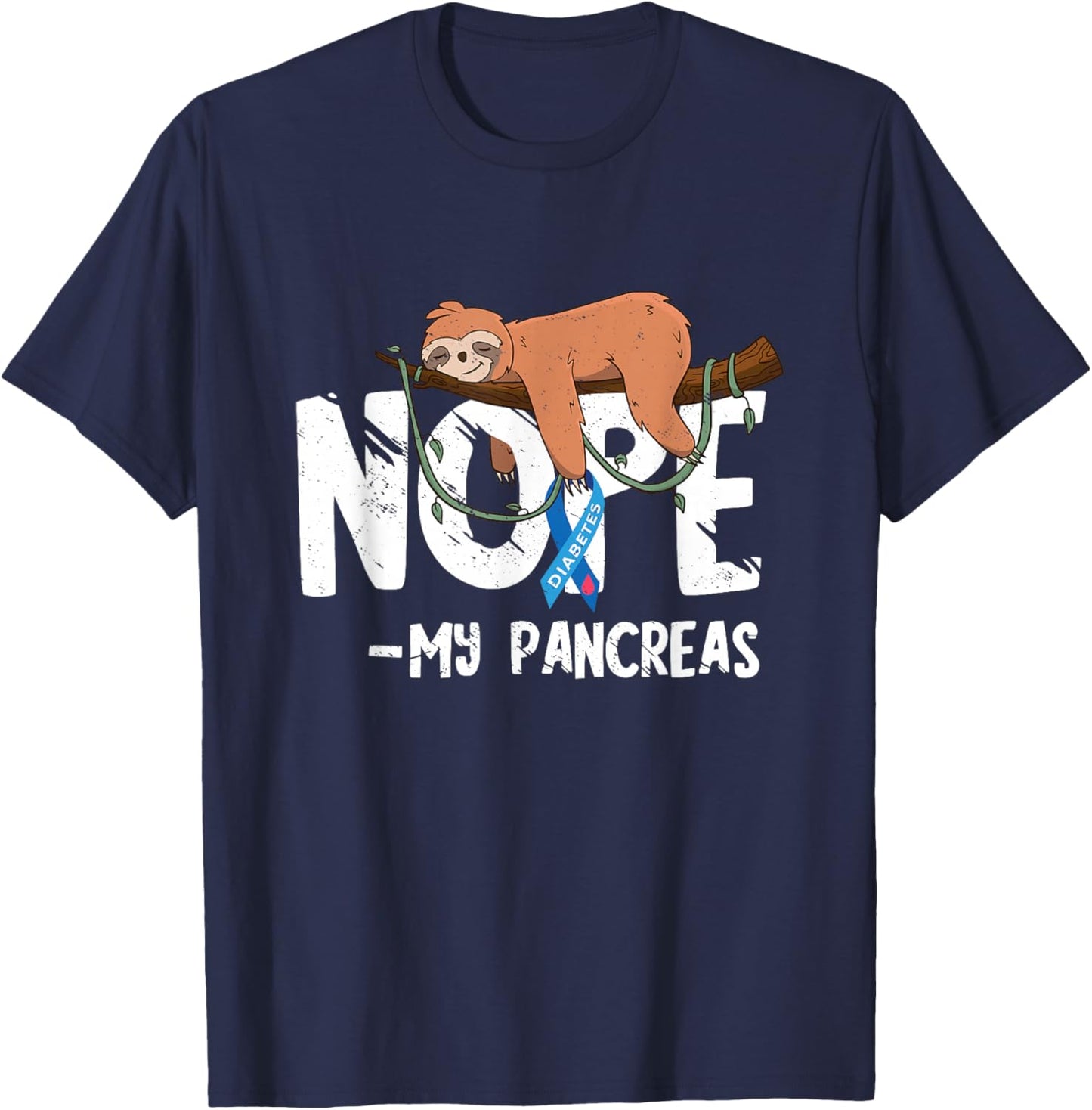Pancreas Diabetes Awareness Blood Sugar Diabetic Sloth T1D T-Shirt - T-Shirt | Navy