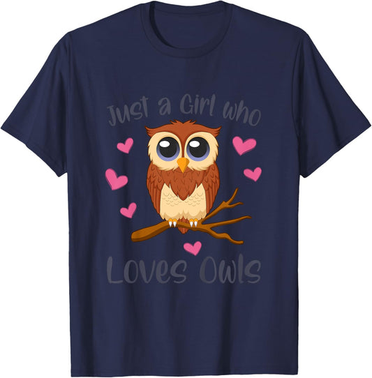 JUST A GIRL WHO LOVES OWLS Funny Owl Lover Toddler Girl Kids T-Shirt - T-Shirt | Navy