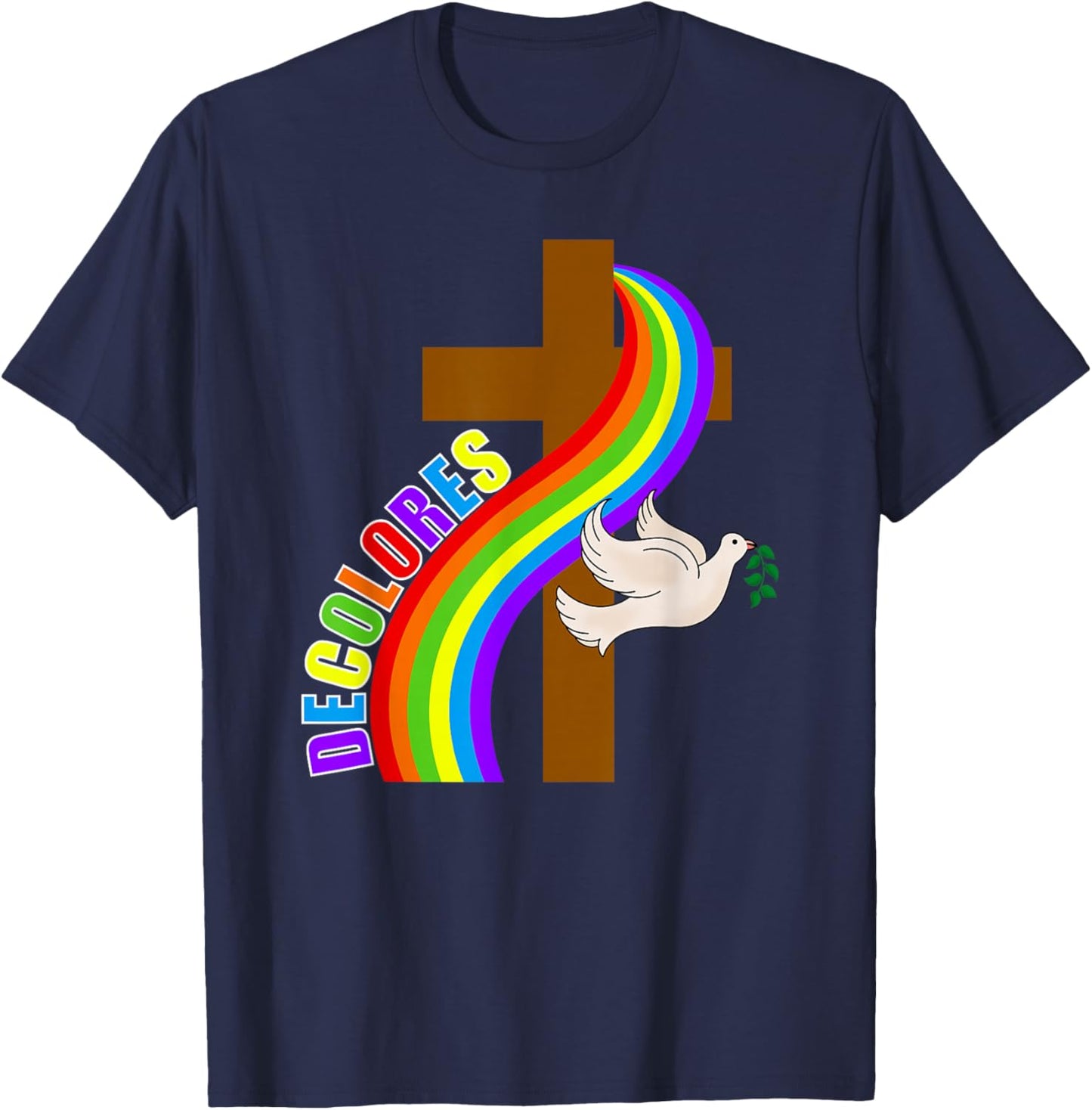 Decolores Cursillo Rainbow Cross with Peace Dove (Dark) T-Shirt - T-Shirt | Navy