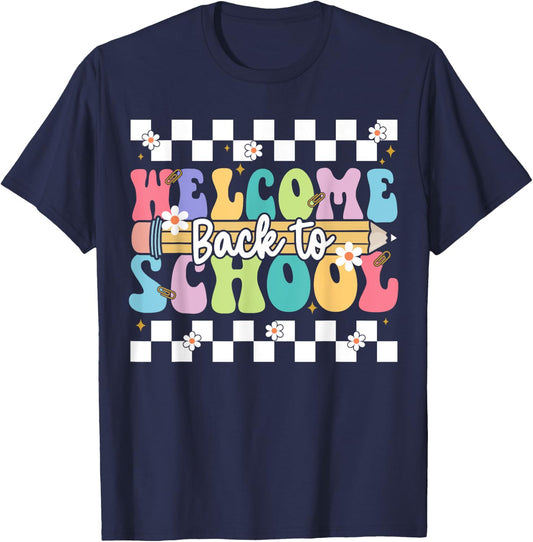 Welcome Back To School Happy First Day of School Teacher T-Shirt - T-Shirt | Navy