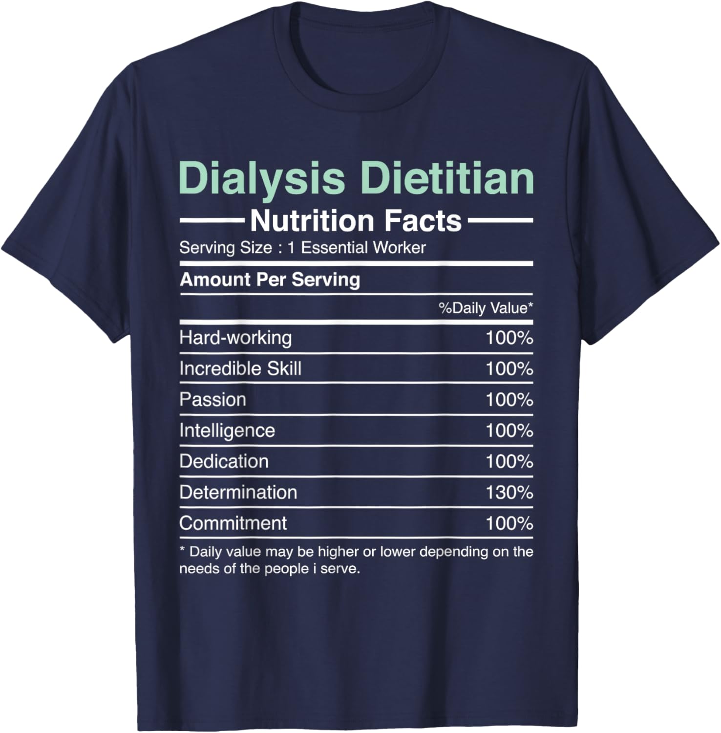 Dialysis Dietitian Nutrition Facts - Nephrology Dietitian T-Shirt - T-Shirt | Navy