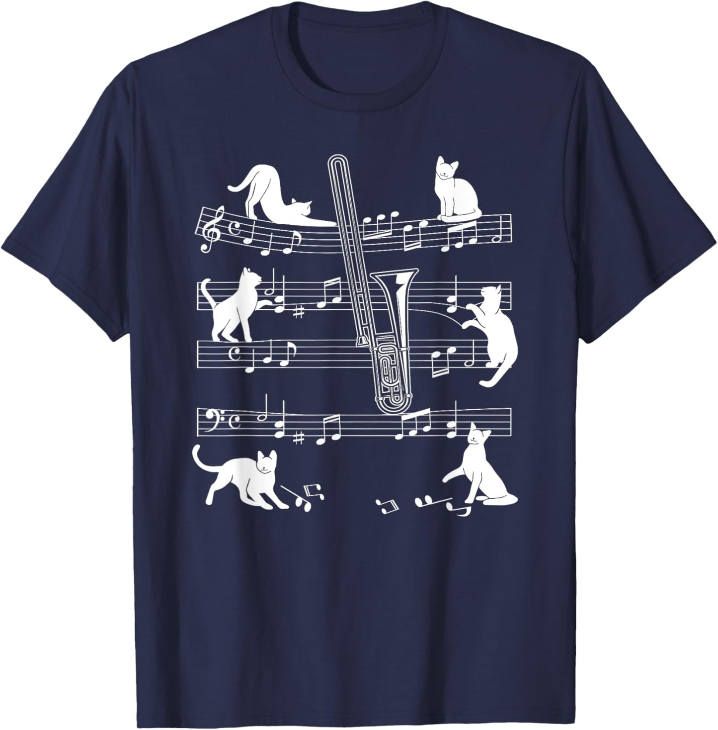 Trombonist Cats for Cat loving Trombone player T-Shirt - T-Shirt | Navy