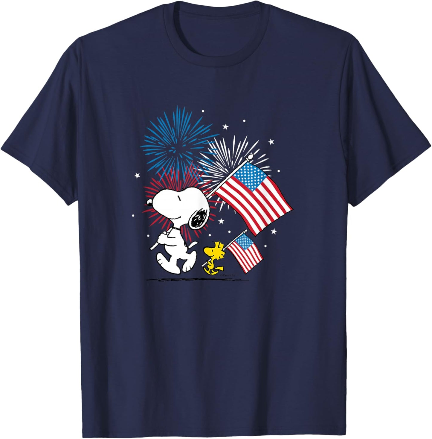 Peanuts - Snoopy & Woodstock American Flags & Fireworks T-Shirt - T-Shirt | Navy