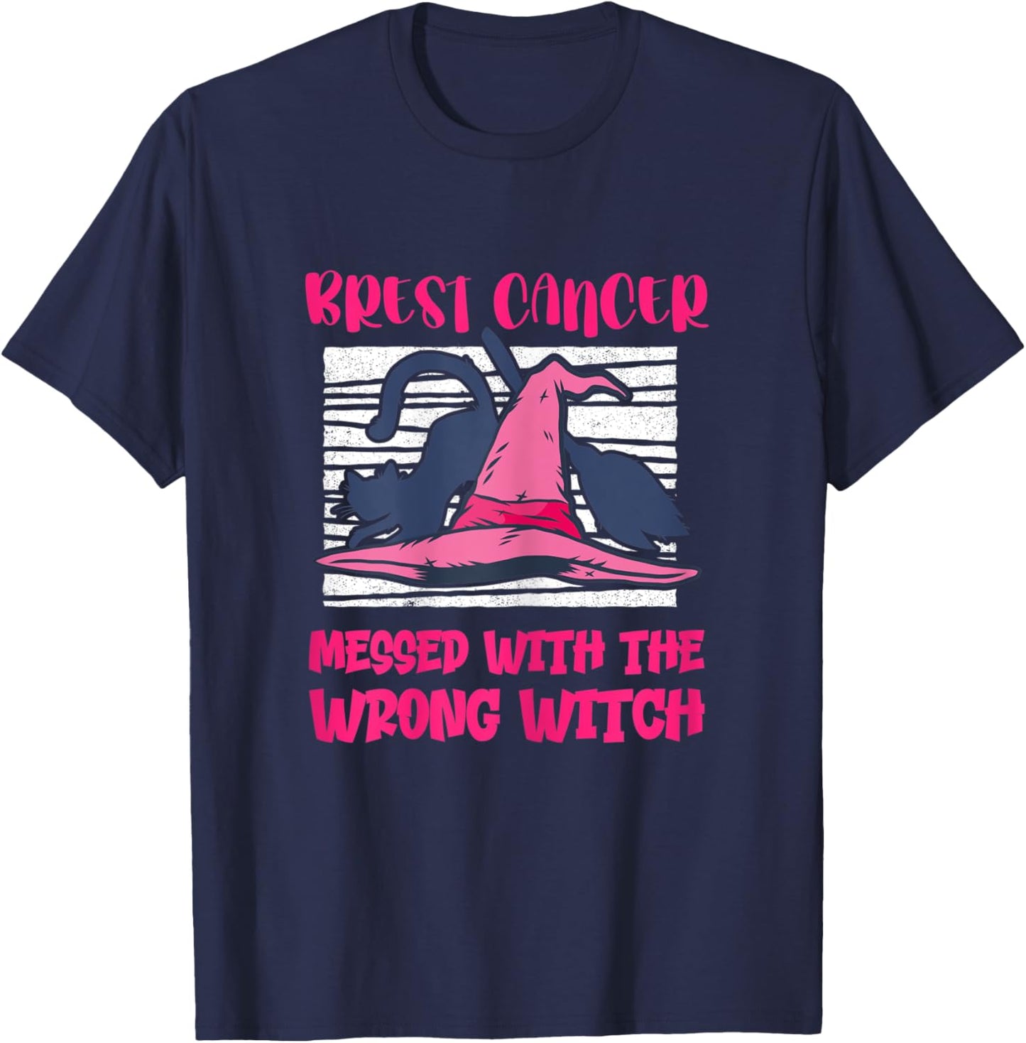Breast Cancer Halloween Messed With The Wrong Witch T-Shirt - T-Shirt | Navy
