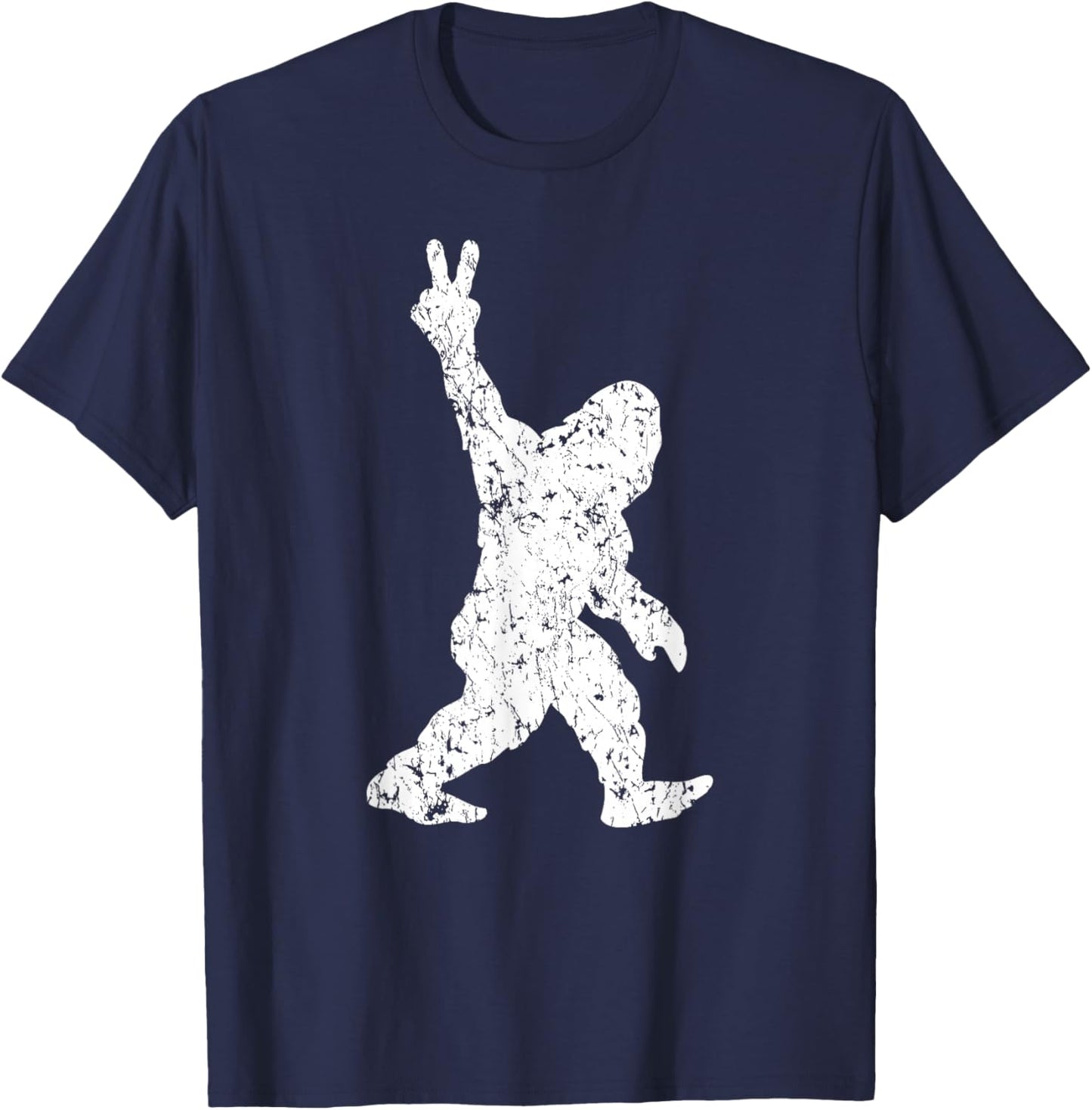 Funny Vintage Style Sasquatch Bigfoot Peace Sign Retro Yeti T-Shirt - T-Shirt | Navy