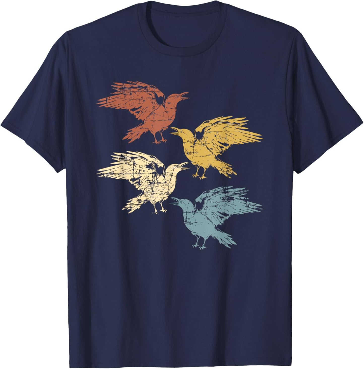 Black Crow Forest Animal Bird Gothic Spooky Retro Raven T-Shirt - T-Shirt | Navy