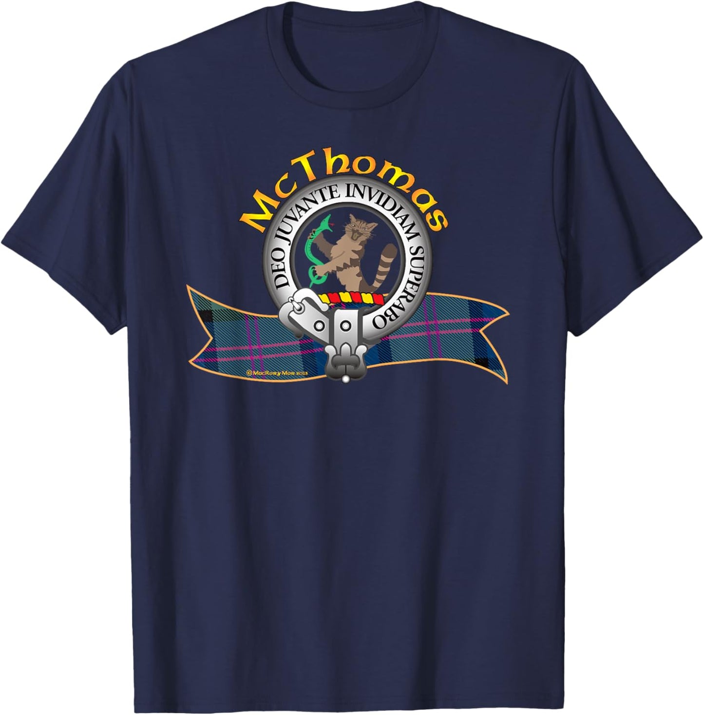 McThomas Clan Tartan Crest Motto T-Shirt - T-Shirt | Navy