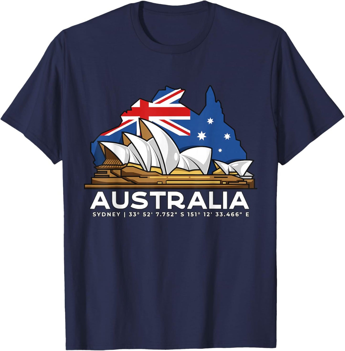 Pride Australian Flag Souvenir Gifts & Clothing Men's Black Small Australia Sydney GPS Coordinates Opera House T-Shirt - T-Shirt | Navy