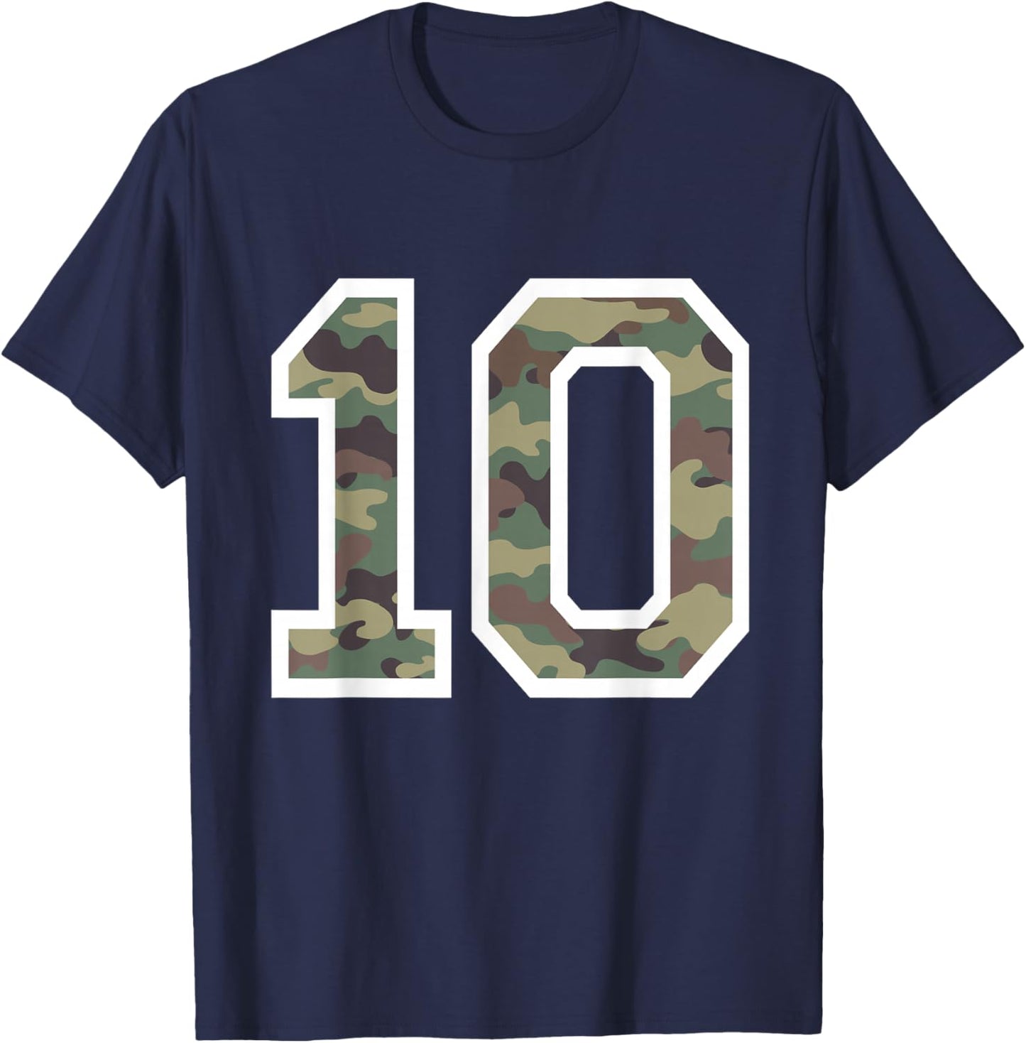 #10 Jersey Uniform Varsity Sports Camo Number, 10th Birthday T-Shirt - T-Shirt | Navy