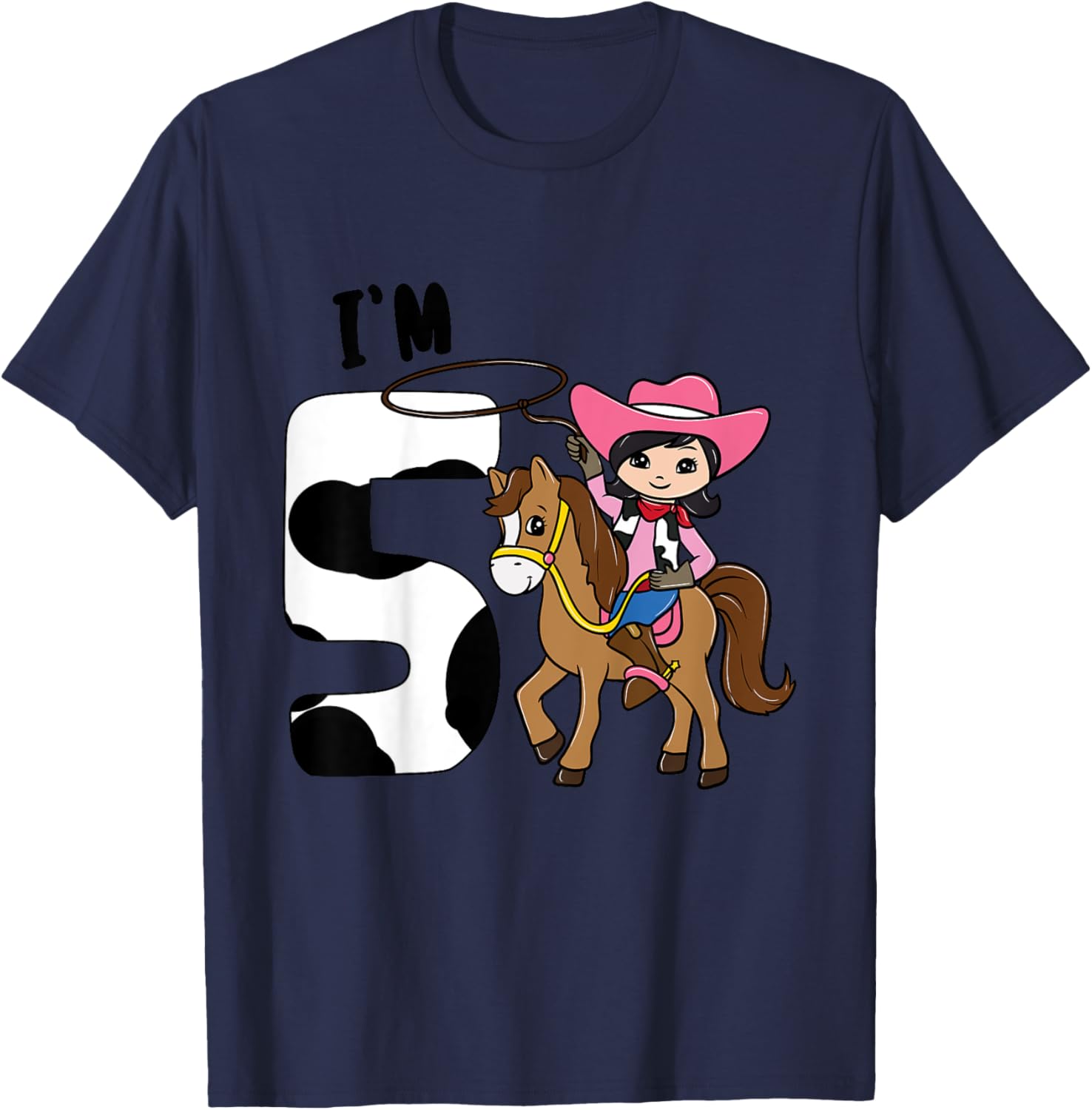 I'm 5 - Cute Horse Riding Cowgirl 5th Birthday Girls T-Shirt - T-Shirt | Navy