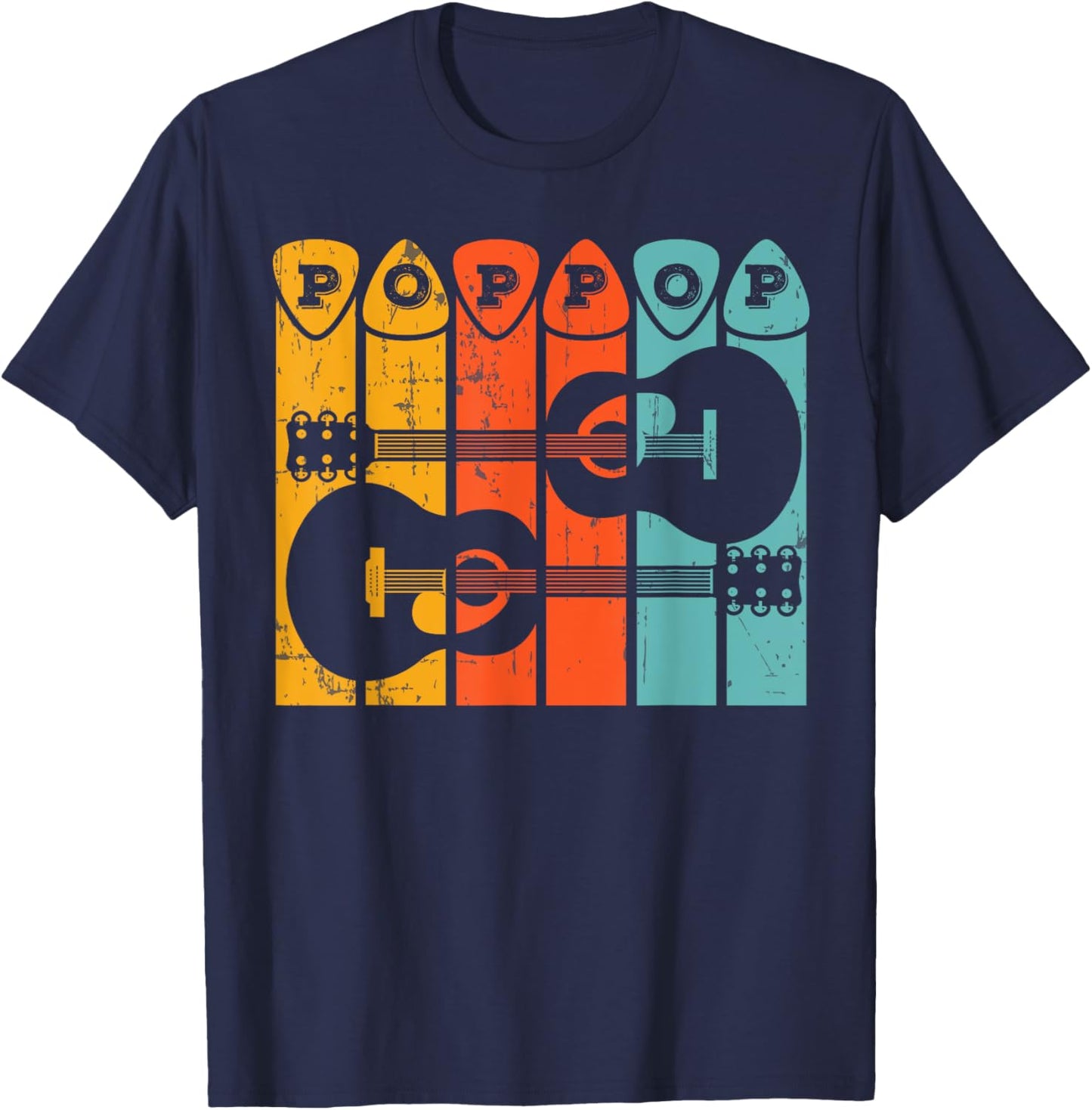 Guitarist Pop Pop Retro Poppop Acoustic Guitar Player Music T-Shirt - T-Shirt | Navy