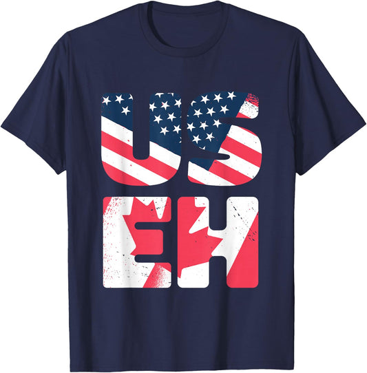 US EH! Canada Day Maple Leaf American Canadian USA Flag T-Shirt - T-Shirt | Navy