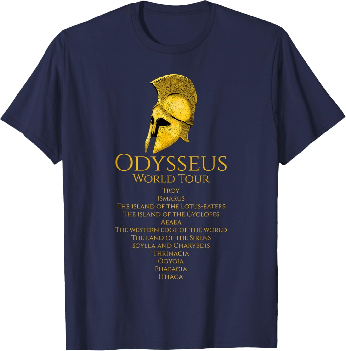 Ancient Greek Mythology & Classical History Gifts - -Adults Black Small Classic Fit Short Sleeve - Greek Mythology - Odysseus World Tour - Ancient Greece - Epic Greek Mythology T-Shirt - T-Shirt | Navy