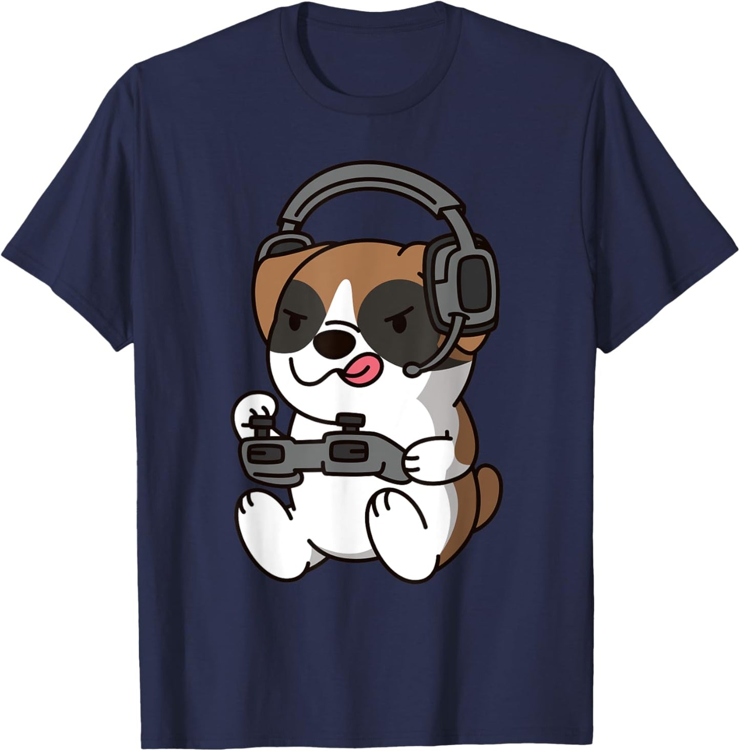 Boxer Dog Playing Video Games Women Kids T-Shirt - T-Shirt | Navy