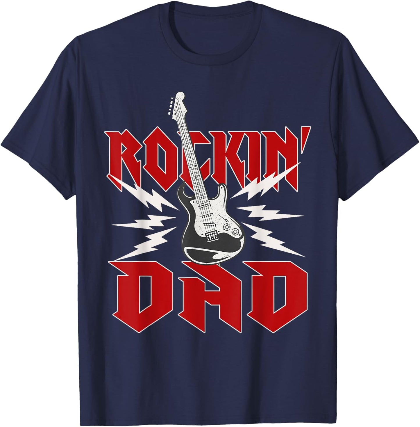 Dad Rockin One Birthday Family Matching Rock Guitar T-Shirt - T-Shirt | Navy