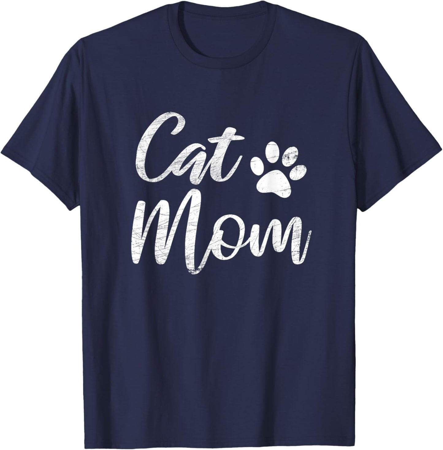 Cat Mom Vintage Distressed Design - Funny Cat Paw - Classic T-Shirt - T-Shirt | Navy