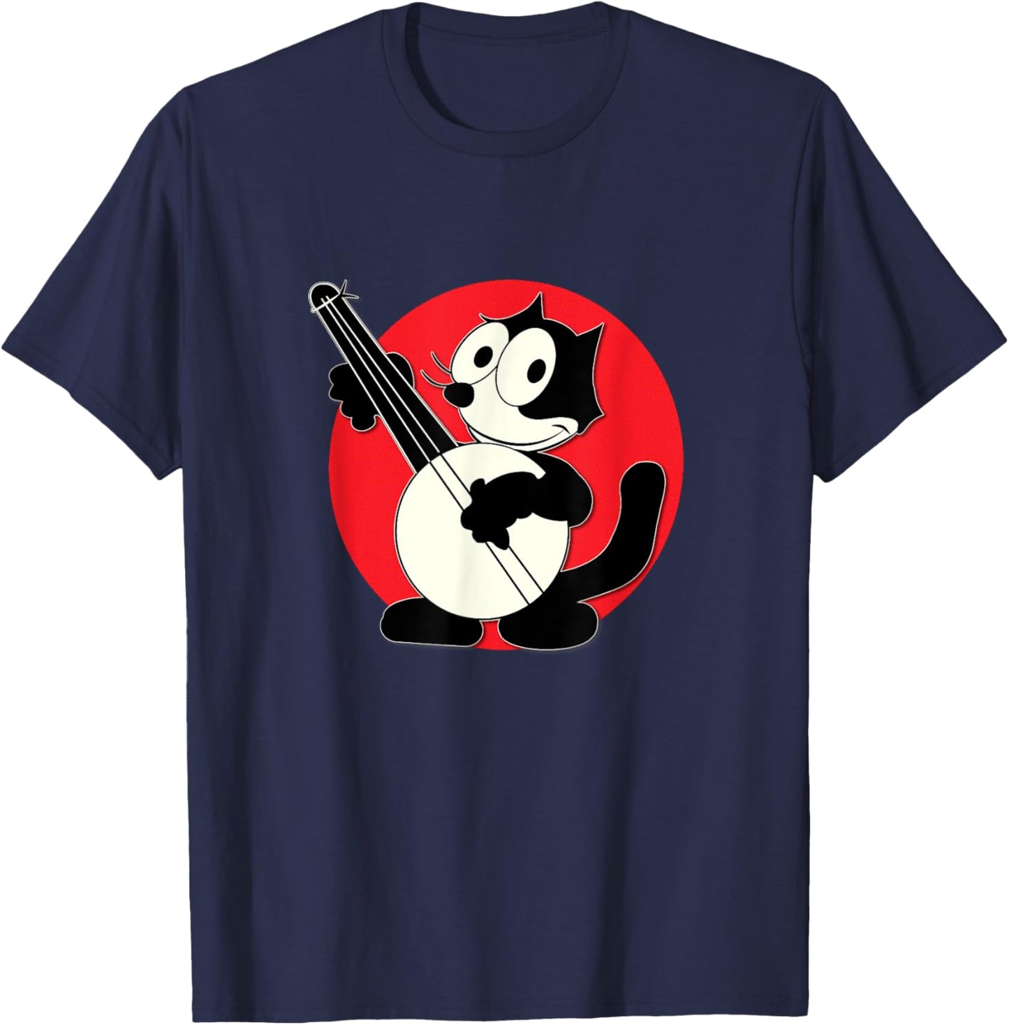 Felix Cat Plays Banjo Vintage Cartoon Retro Men Women Kids T-Shirt - T-Shirt | Navy