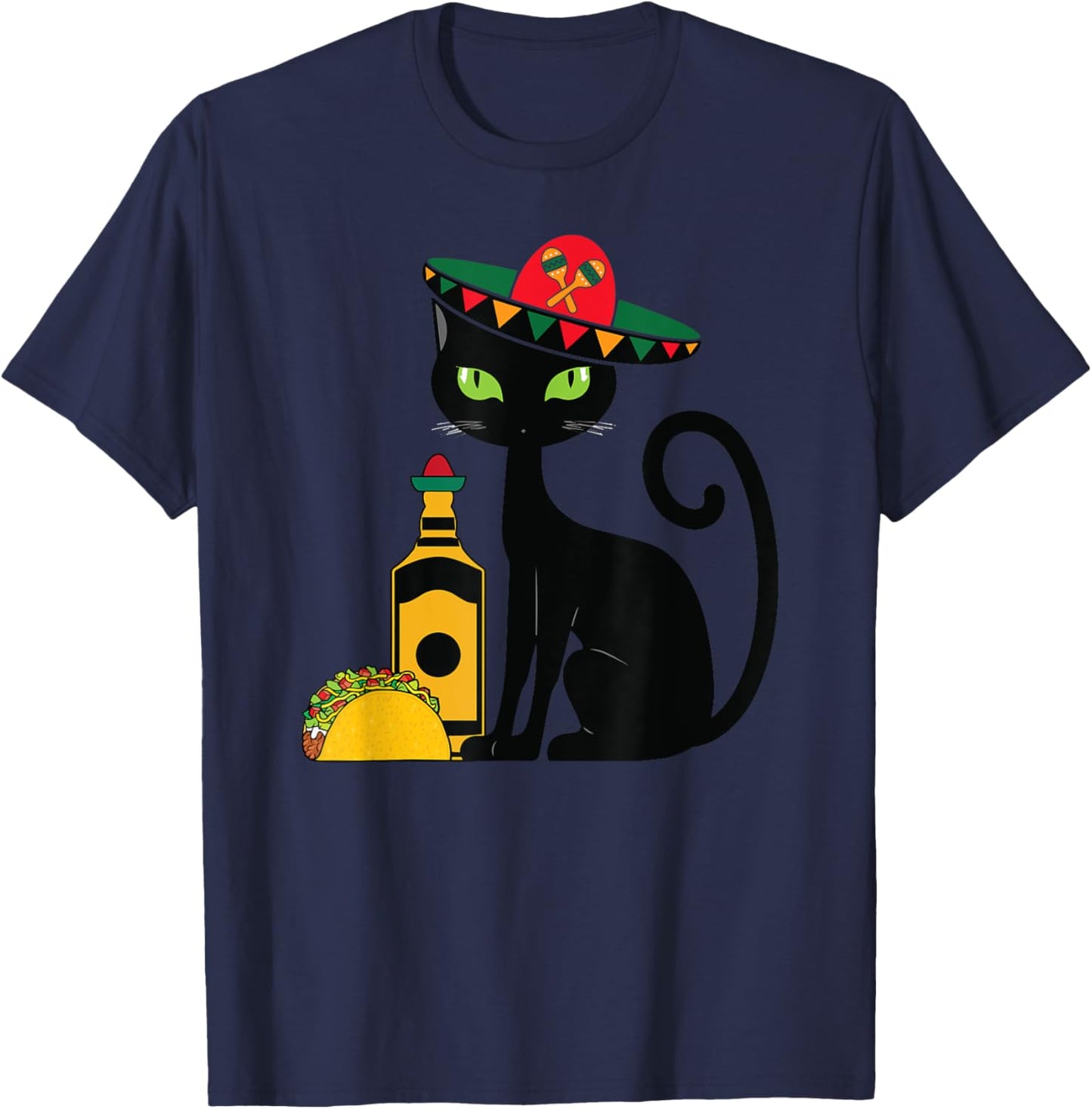 Cinco De Mayo Black Cat With Sombrero Tequila Funny Women T-Shirt - T-Shirt | Navy