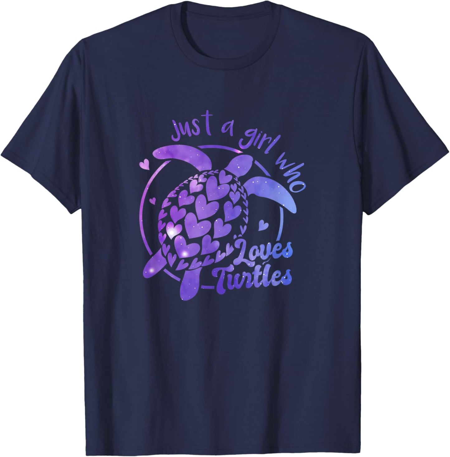 Cool Retro Just A Girl Who Loves Turtles Cute Sea Turtle T-Shirt - T-Shirt | Navy