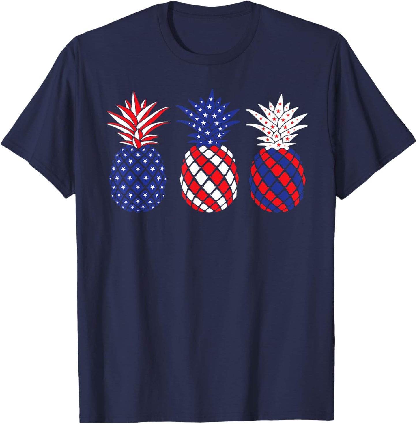 Funny Patriotic Red White & Blue Pineapple Hawaii July 4 Women Men T-Shirt - T-Shirt | Navy