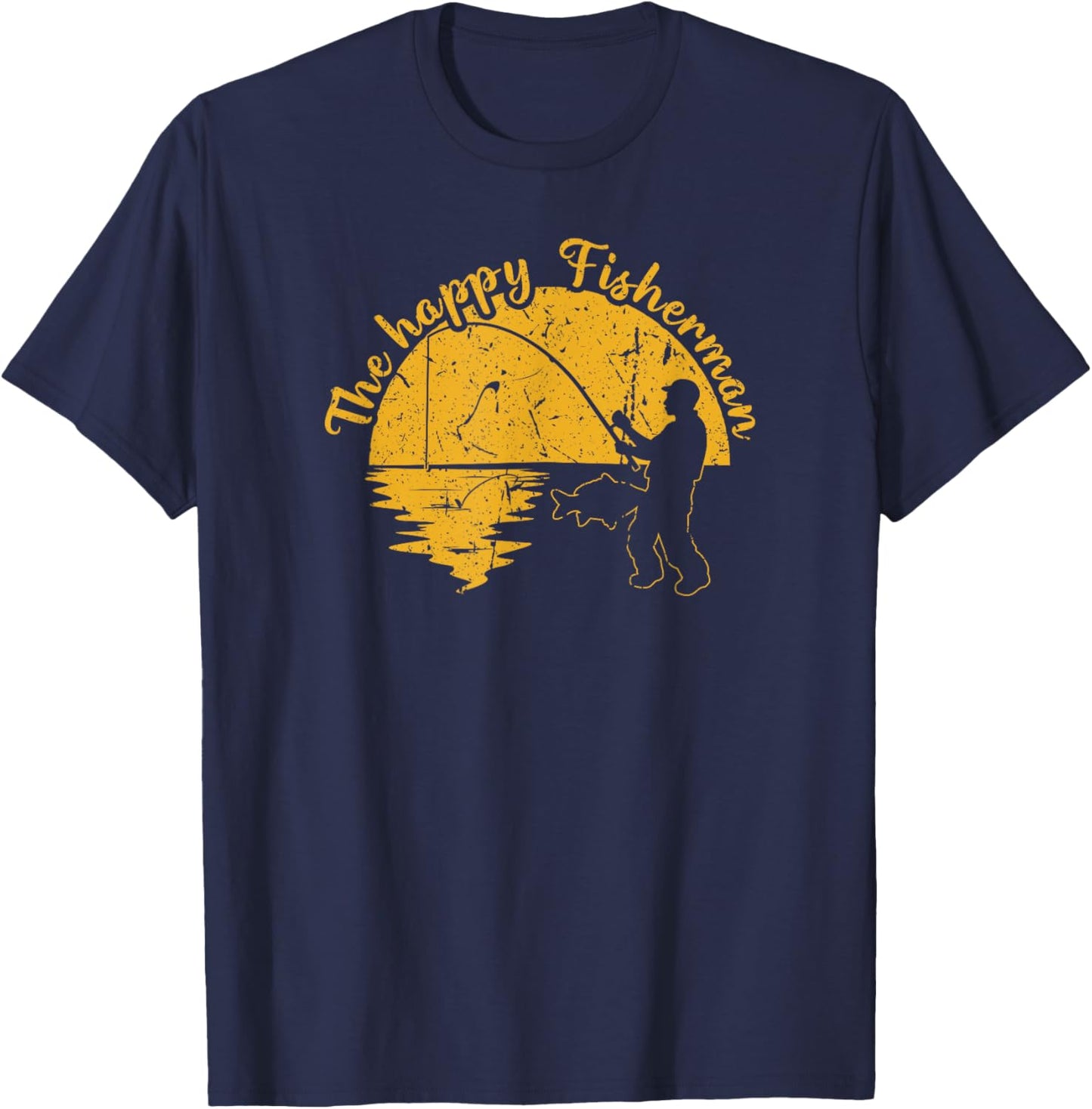 The Happy Fisherman, Funny Fishing T-Shirt - T-Shirt | Navy