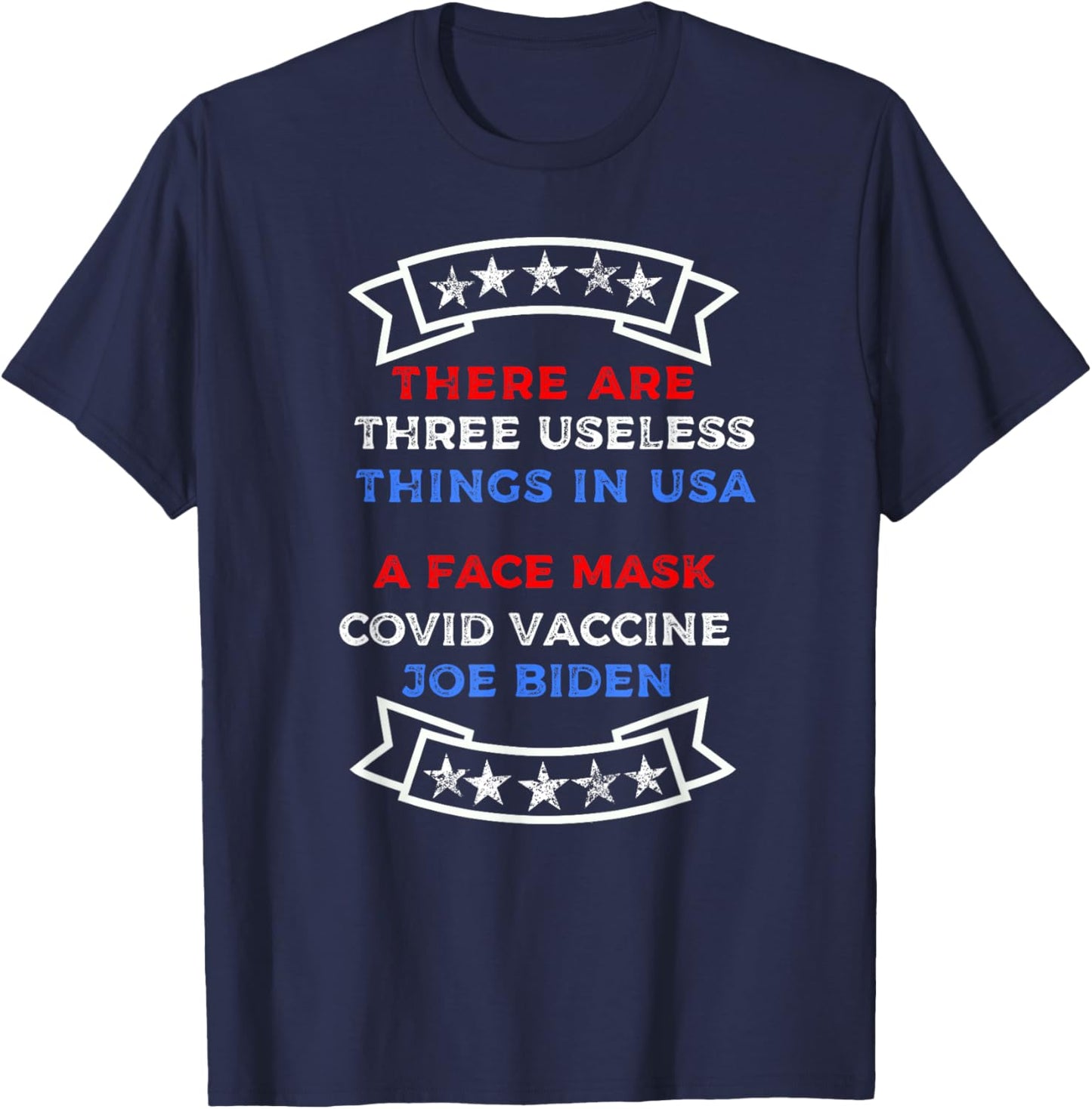 Funny Useless Things Vaccine Biden Stars Grunge Distressed T-Shirt - T-Shirt | Navy
