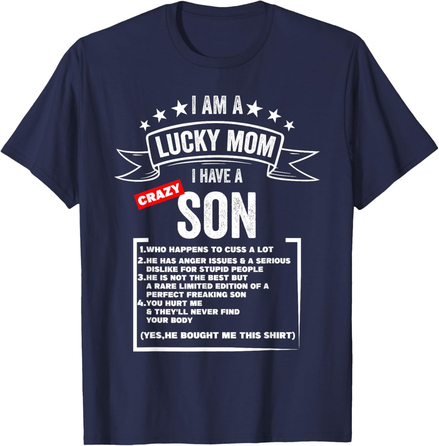 Mother's Day I am a lucky mom i have a crazy son Mom Son T-Shirt - T-Shirt | Navy