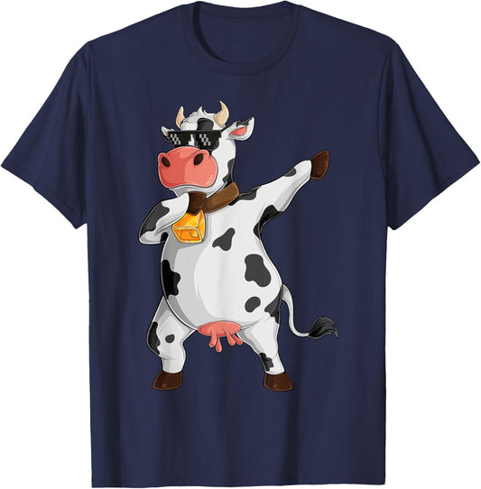 Funny Dabbing Cow Lover Farming Cow Girl Women Boy Men Kids Small T-Shirt - T-Shirt | Navy
