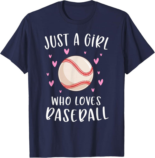 Cute Baseball Shirt for Girls Just A Girl Who Loves Baseball T-Shirt - T-Shirt | Navy