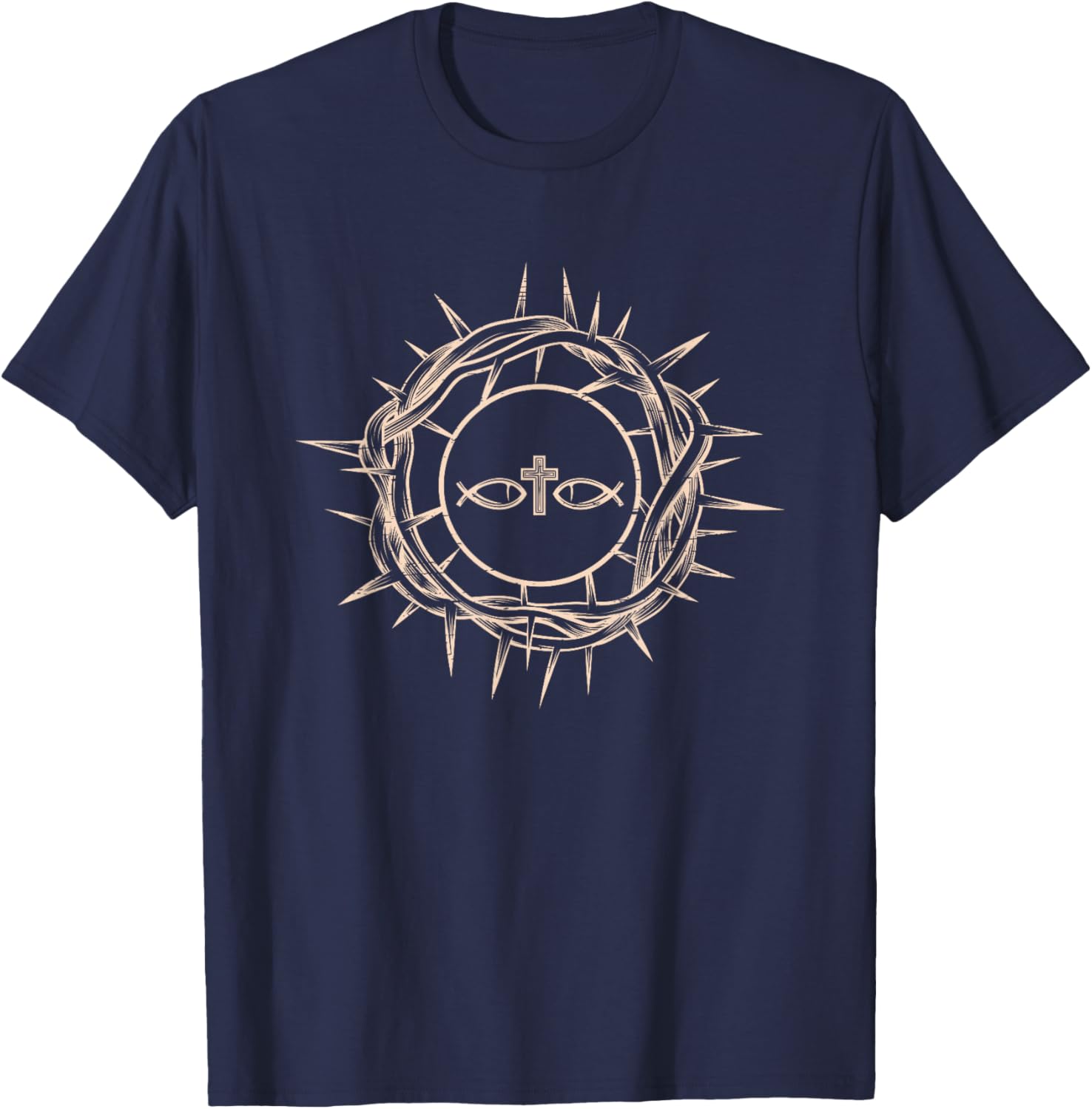 Crown Of Thorns Jesus Christ Christian Catholic Prayer Gift T-Shirt - T-Shirt | Navy