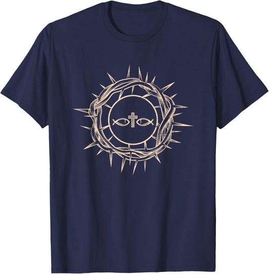 Crown Of Thorns Jesus Christ Christian Catholic Prayer Gift T-Shirt - T-Shirt | Navy