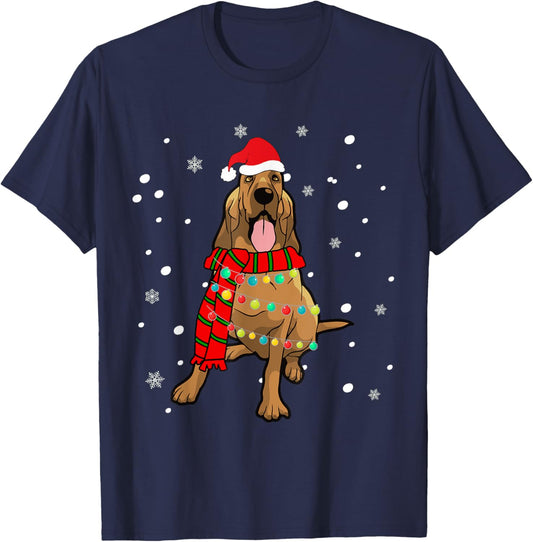Cute Christmas Bloodhound Dog Lights Women T-Shirt - T-Shirt | Navy