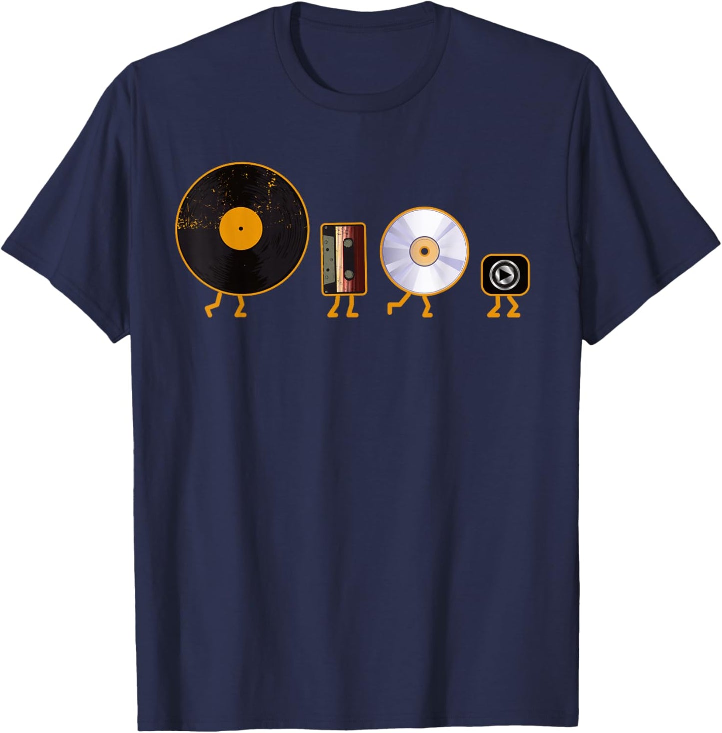 Never Forget Vinyl Record, Cassette, Cd and Mp3 Audio Player T-Shirt - T-Shirt | Navy