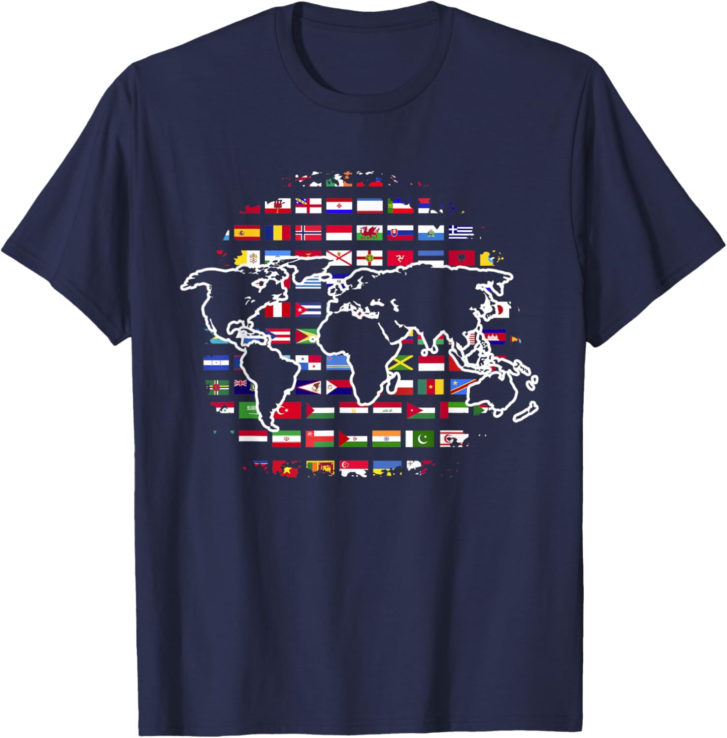 World Travel Map World Map International Flags T-Shirt - T-Shirt | Navy