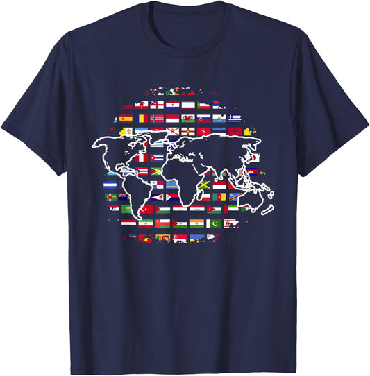 World Travel Map World Map International Flags T-Shirt - T-Shirt | Navy