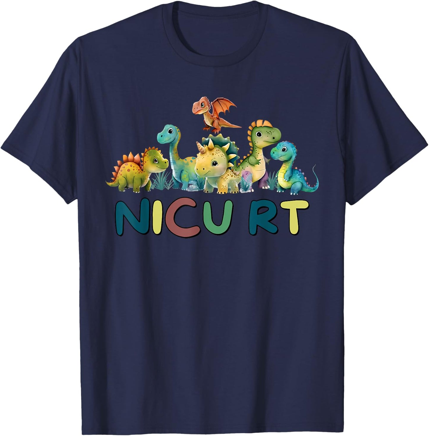 Nicu RT Pediatric Respiratory Therapist Cute Dinosaur T-Shirt - T-Shirt | Navy