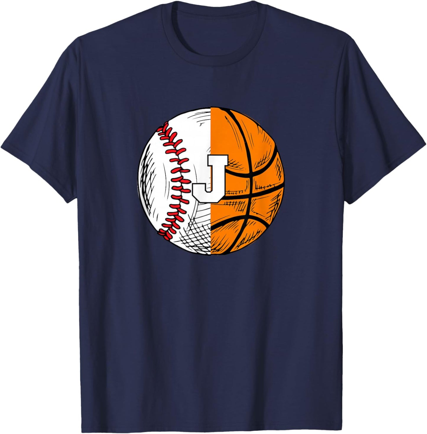 Letter J Baseball Basketball T-Shirt - T-Shirt | Navy