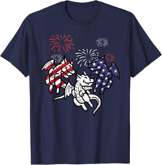 3 Dragons Fireworks Fourth July 4th Patriot Men Women Kids T-Shirt - T-Shirt | Navy